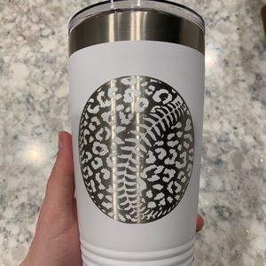 White 20 oz leopard print baseball tumbler